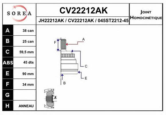 EAI CV22212AK Przegub homokinetyczny CV22212AK: Dobra cena w Polsce na 2407.PL - Kup Teraz!
