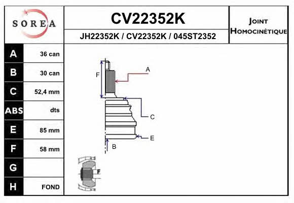 EAI CV22352K Шарнир равных угловых скоростей (ШРУС) CV22352K: Отличная цена - Купить в Польше на 2407.PL!