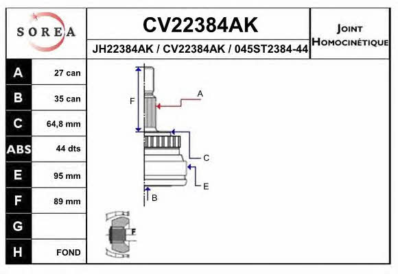 EAI CV22384AK Шарнир равных угловых скоростей (ШРУС) CV22384AK: Купить в Польше - Отличная цена на 2407.PL!
