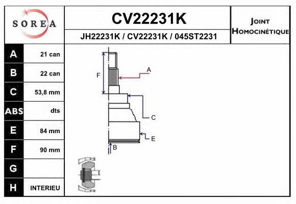 EAI CV22231K Przegub homokinetyczny CV22231K: Dobra cena w Polsce na 2407.PL - Kup Teraz!