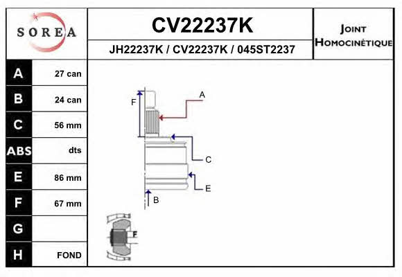 EAI CV22237K Шарнір рівних кутових швидкостей (ШРКШ) CV22237K: Приваблива ціна - Купити у Польщі на 2407.PL!