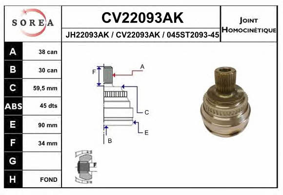 EAI CV22093AK Przegub homokinetyczny CV22093AK: Dobra cena w Polsce na 2407.PL - Kup Teraz!