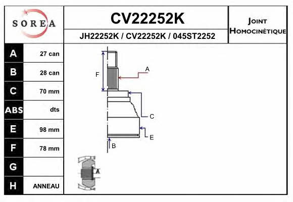 EAI CV22252K Шарнір рівних кутових швидкостей (ШРКШ) CV22252K: Приваблива ціна - Купити у Польщі на 2407.PL!