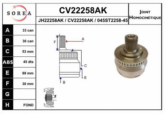 EAI CV22258AK Шарнір рівних кутових швидкостей (ШРКШ) CV22258AK: Приваблива ціна - Купити у Польщі на 2407.PL!