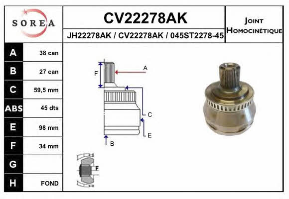 EAI CV22278AK Шарнир равных угловых скоростей (ШРУС) CV22278AK: Отличная цена - Купить в Польше на 2407.PL!