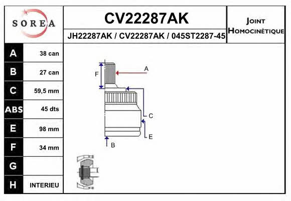 EAI CV22287AK CV joint CV22287AK: Buy near me in Poland at 2407.PL - Good price!