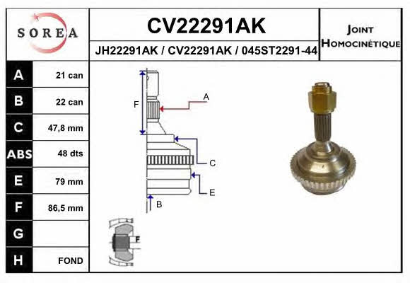 EAI CV22291AK Шарнір рівних кутових швидкостей (ШРКШ) CV22291AK: Приваблива ціна - Купити у Польщі на 2407.PL!