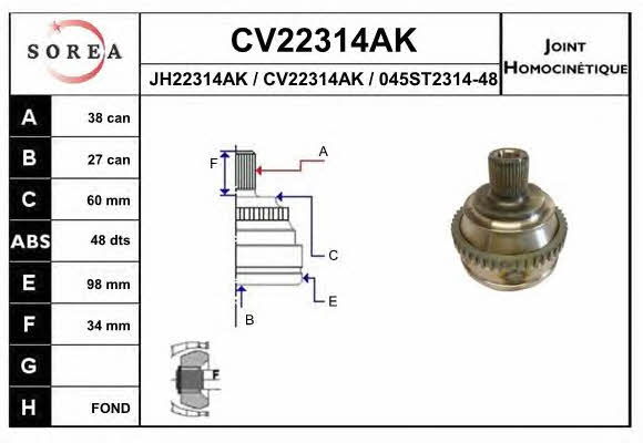 EAI CV22314AK Przegub homokinetyczny CV22314AK: Dobra cena w Polsce na 2407.PL - Kup Teraz!