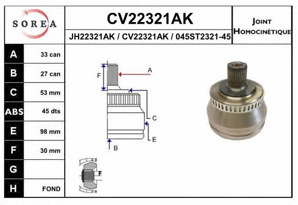 EAI CV22321AK Przegub homokinetyczny CV22321AK: Dobra cena w Polsce na 2407.PL - Kup Teraz!