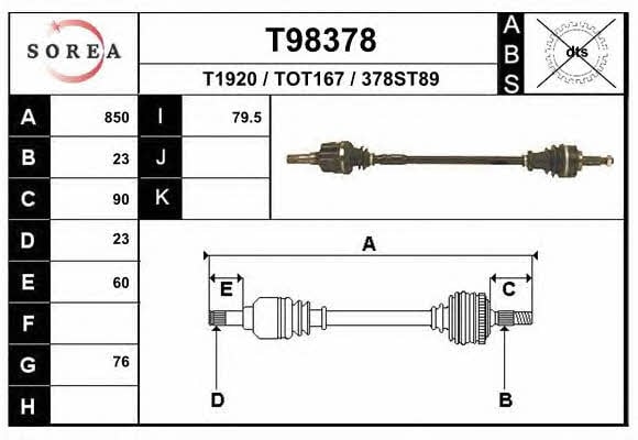 EAI T98378 Вал приводной T98378: Отличная цена - Купить в Польше на 2407.PL!