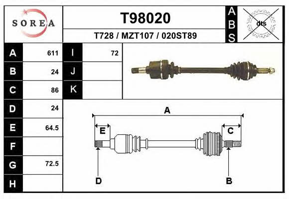 EAI T98020 Drive shaft T98020: Buy near me in Poland at 2407.PL - Good price!