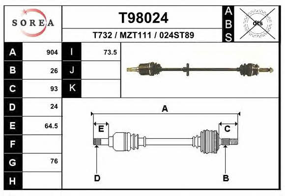 EAI T98024 Drive shaft T98024: Buy near me in Poland at 2407.PL - Good price!