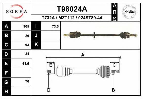 EAI T98024A Drive shaft T98024A: Buy near me in Poland at 2407.PL - Good price!