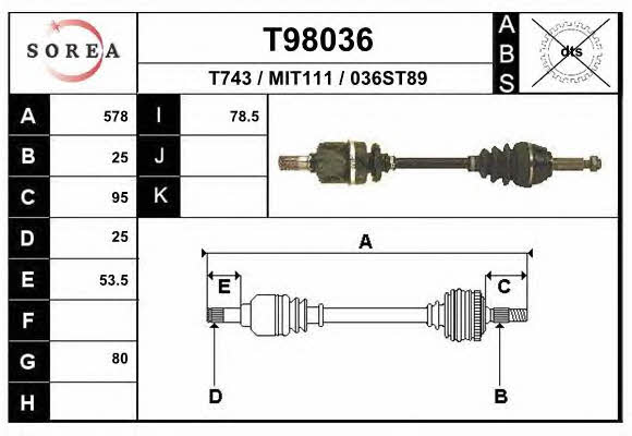 EAI T98036 Drive shaft T98036: Buy near me in Poland at 2407.PL - Good price!
