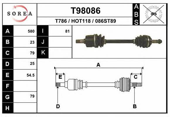 EAI T98086 Вал привідний T98086: Приваблива ціна - Купити у Польщі на 2407.PL!