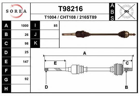 EAI T98216 Drive shaft T98216: Buy near me in Poland at 2407.PL - Good price!