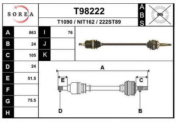 EAI T98222 Drive shaft T98222: Buy near me in Poland at 2407.PL - Good price!