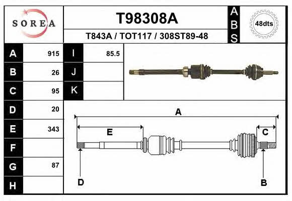 EAI T98308A Drive shaft T98308A: Buy near me in Poland at 2407.PL - Good price!