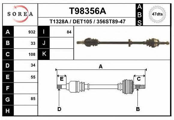 EAI T98356A Drive shaft T98356A: Buy near me in Poland at 2407.PL - Good price!