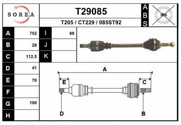 EAI T29085 Drive shaft T29085: Buy near me in Poland at 2407.PL - Good price!