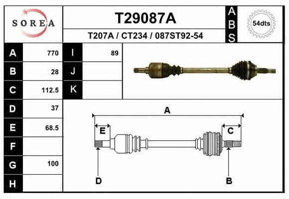 EAI T29087A Drive shaft T29087A: Buy near me in Poland at 2407.PL - Good price!