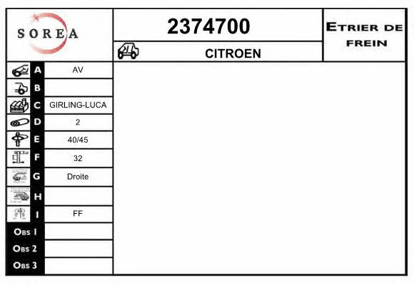 EAI 2374700 Суппорт тормозной передний правый 2374700: Отличная цена - Купить в Польше на 2407.PL!