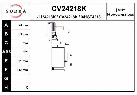 EAI CV24218K Шарнір рівних кутових швидкостей (ШРКШ) CV24218K: Приваблива ціна - Купити у Польщі на 2407.PL!