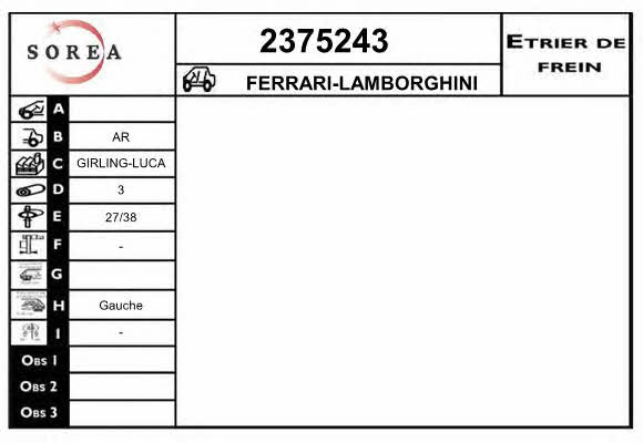 EAI 2375243 Суппорт тормозной 2375243: Отличная цена - Купить в Польше на 2407.PL!