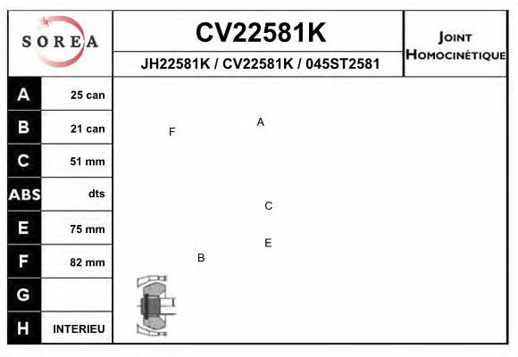 EAI CV22581K CV joint CV22581K: Buy near me in Poland at 2407.PL - Good price!