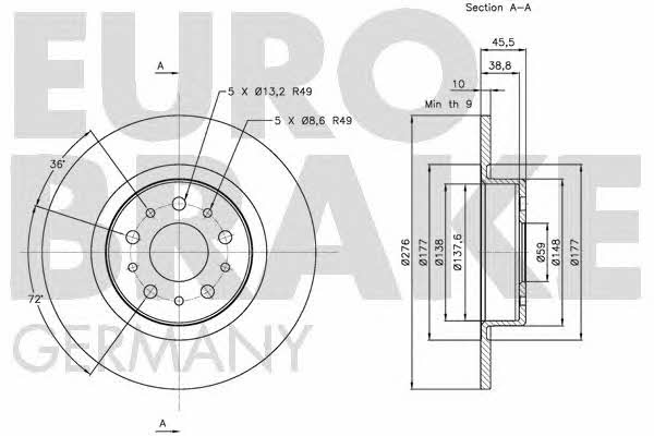 Eurobrake 5815201021 Rear brake disc, non-ventilated 5815201021: Buy near me in Poland at 2407.PL - Good price!
