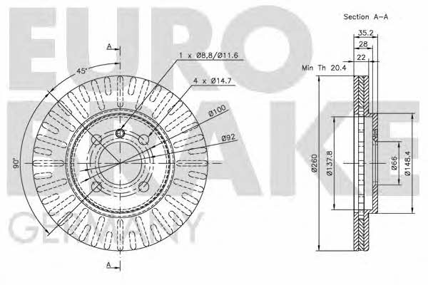 Eurobrake 5815201509 Front brake disc ventilated 5815201509: Buy near me in Poland at 2407.PL - Good price!