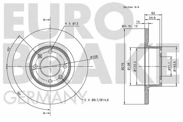 Eurobrake 5815201930 Rear brake disc, non-ventilated 5815201930: Buy near me in Poland at 2407.PL - Good price!