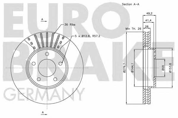 Eurobrake 5815202256 Диск гальмівний передній вентильований 5815202256: Приваблива ціна - Купити у Польщі на 2407.PL!