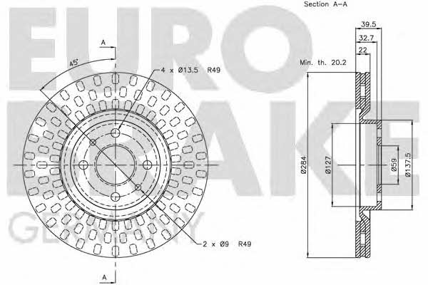 Eurobrake 5815202327 Front brake disc ventilated 5815202327: Buy near me in Poland at 2407.PL - Good price!