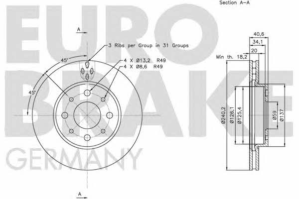 Eurobrake 5815202343 Front brake disc ventilated 5815202343: Buy near me in Poland at 2407.PL - Good price!