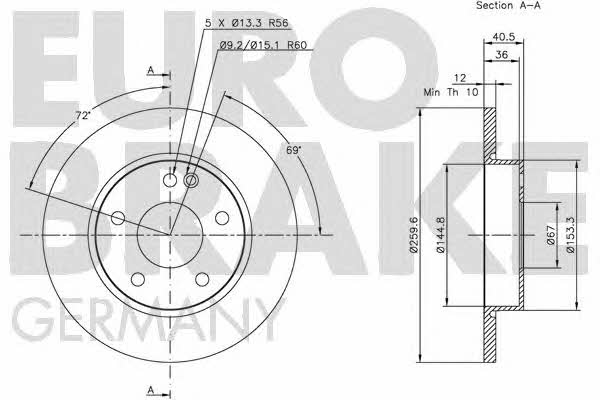 Eurobrake 5815203345 Unventilated front brake disc 5815203345: Buy near me in Poland at 2407.PL - Good price!
