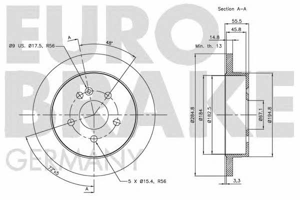 Eurobrake 5815203354 Rear brake disc, non-ventilated 5815203354: Buy near me in Poland at 2407.PL - Good price!