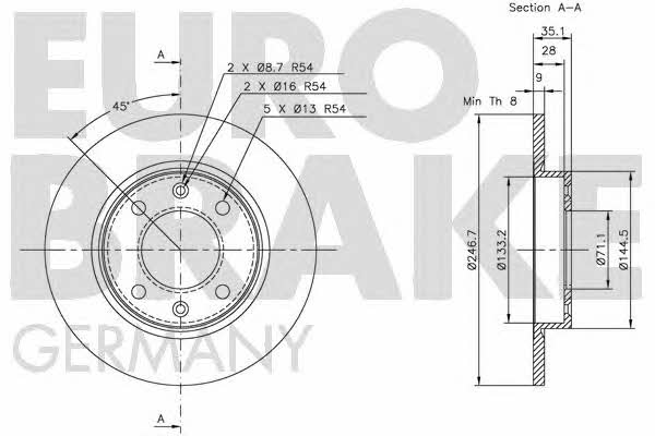 Eurobrake 5815203722 Rear brake disc, non-ventilated 5815203722: Buy near me in Poland at 2407.PL - Good price!