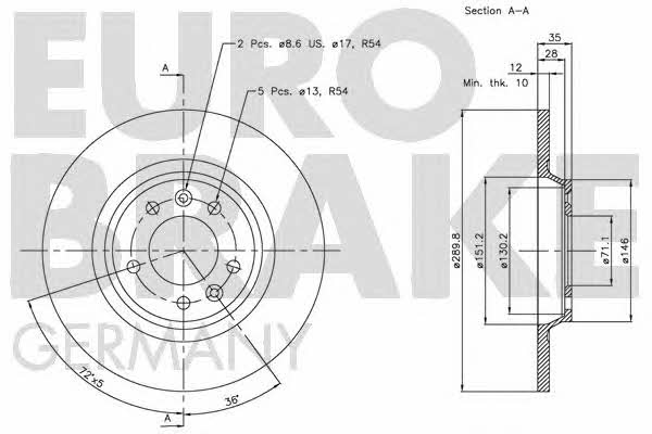 Eurobrake 5815203729 Rear brake disc, non-ventilated 5815203729: Buy near me in Poland at 2407.PL - Good price!