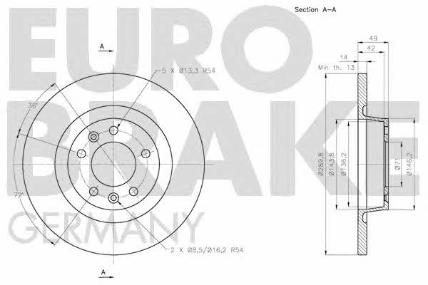Eurobrake 5815203736 Rear brake disc, non-ventilated 5815203736: Buy near me in Poland at 2407.PL - Good price!