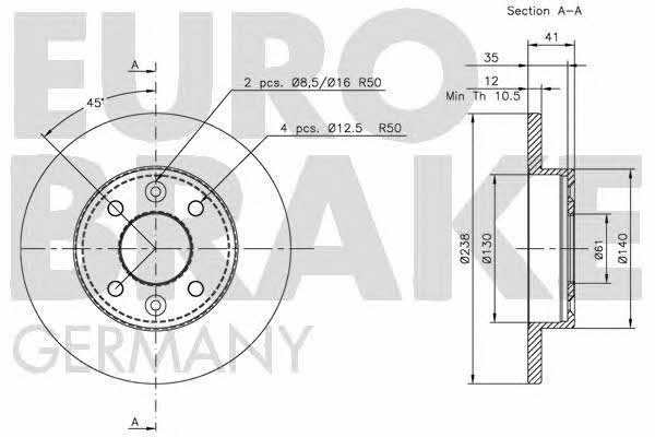 Eurobrake 5815203908 Unventilated front brake disc 5815203908: Buy near me in Poland at 2407.PL - Good price!