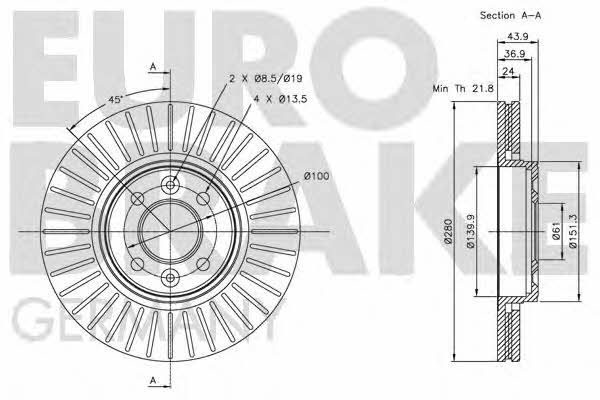 Eurobrake 5815203919 Front brake disc ventilated 5815203919: Buy near me in Poland at 2407.PL - Good price!
