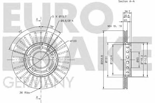 Eurobrake 5815204758 Front brake disc ventilated 5815204758: Buy near me in Poland at 2407.PL - Good price!