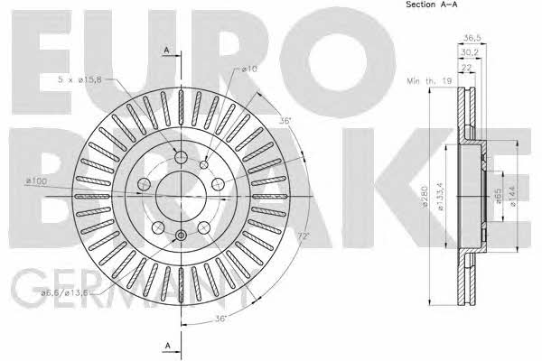 Eurobrake 5815204759 Front brake disc ventilated 5815204759: Buy near me in Poland at 2407.PL - Good price!