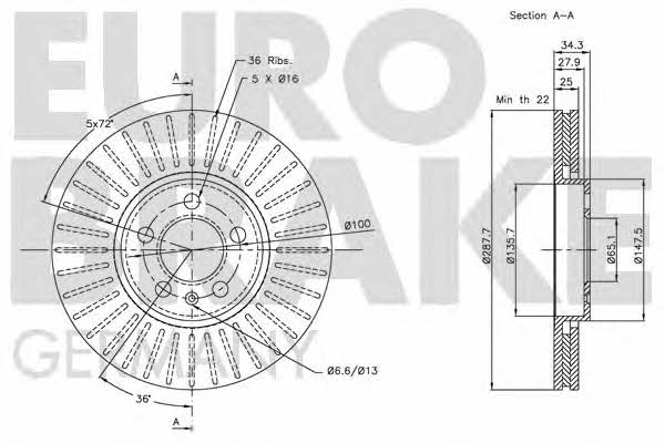 Eurobrake 5815204760 Тормозной диск передний вентилируемый 5815204760: Отличная цена - Купить в Польше на 2407.PL!