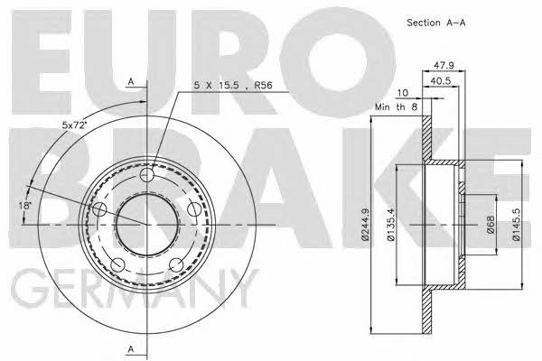Eurobrake 5815204763 Rear brake disc, non-ventilated 5815204763: Buy near me in Poland at 2407.PL - Good price!