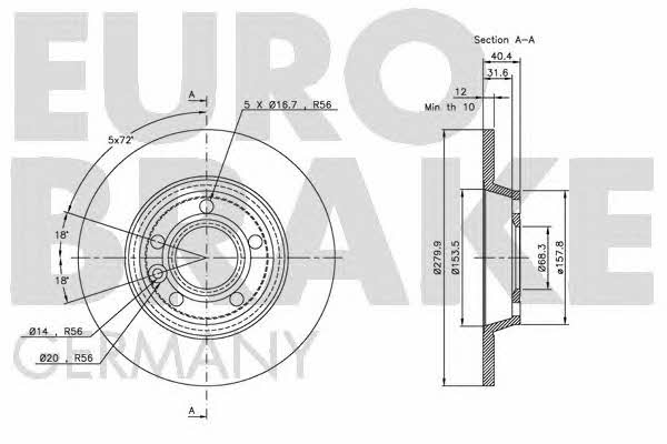 Eurobrake 5815204767 Rear brake disc, non-ventilated 5815204767: Buy near me in Poland at 2407.PL - Good price!