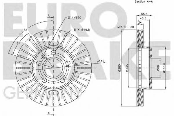 Eurobrake 5815204768 Диск гальмівний передній вентильований 5815204768: Приваблива ціна - Купити у Польщі на 2407.PL!