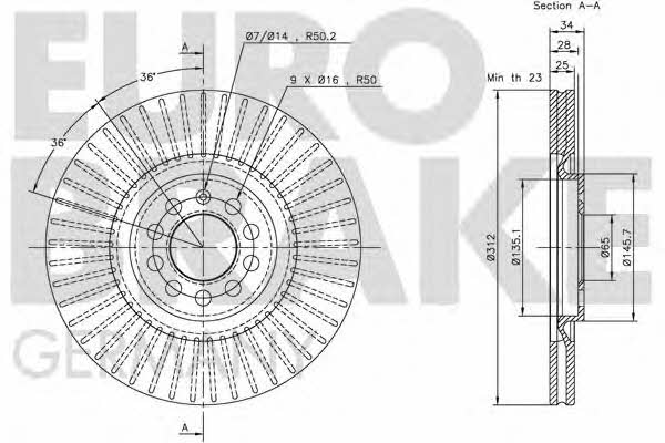 Eurobrake 5815204774 Front brake disc ventilated 5815204774: Buy near me in Poland at 2407.PL - Good price!