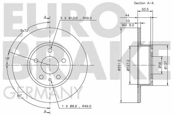 Eurobrake 5815209926 Rear brake disc, non-ventilated 5815209926: Buy near me in Poland at 2407.PL - Good price!